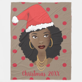 Cobertor De Velo Papai Noel de Natal, Mulher Negra, Pontos Vermelho