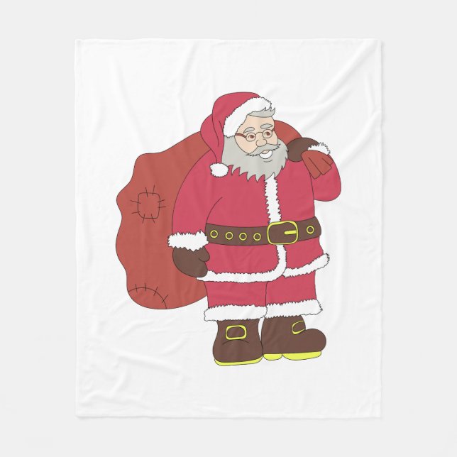 Cobertor De Velo Papai Noel em vermelho com saco de presentes e ócu (Frente)