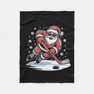 Cobertor De Velo Papai Noel engraçado de Natal jogando hóquei no ge