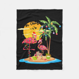 Cobertor De Velo Papai Noel Engraçado Flamingo Rosa Palmeira Natal