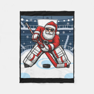 Cobertor De Velo Papai Noel Jogando Hóquei no Gelo Goleiro Natal _1
