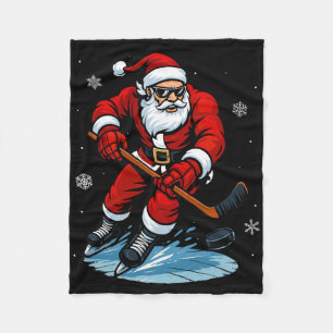 Cobertor De Velo Papai Noel Jogando Hóquei no Gelo Natal Divertido
