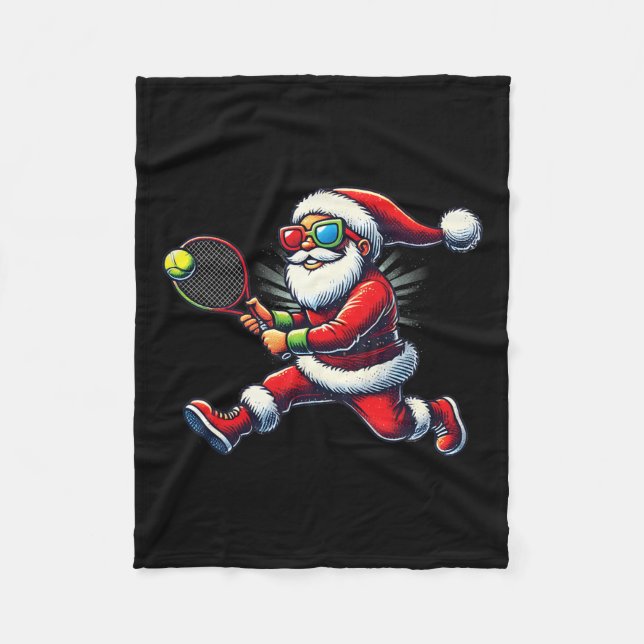 Cobertor De Velo Papai Noel Jogando Tênis de Jogo Tênis Racket Chri (Frente)
