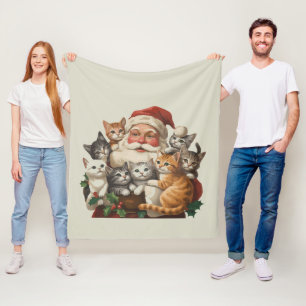Cobertor De Velo Papai Noel Retro & Gatinhos Natal Inverno 90s