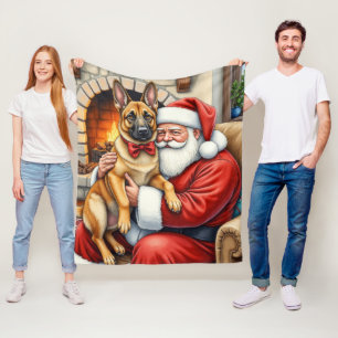 Cobertor De Velo Papai Noel segurando a Arte de Natal do Malinois B