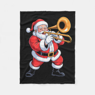 Cobertor De Velo Papai Noel Tocando Trombone Férias Divertidas De N