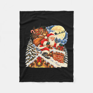 Cobertor De Velo Papai Noel vintage no telhado lua cheia natal