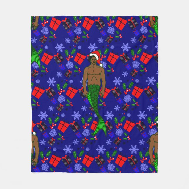 Cobertor De Velo papais noeis afro-negro merman feio xmas mermaid p (Frente)
