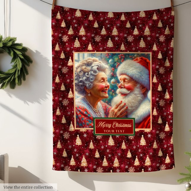 Cobertor De Velo Papais noeis Clássicos Dourados de Natal em Branco (Burgundy Gold Christmas Blanket Classic Santa Claus Gift)