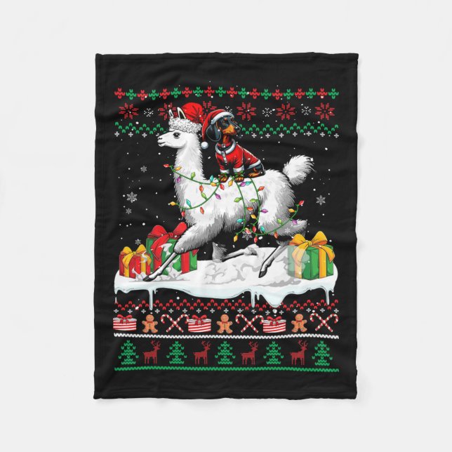 Cobertor De Velo Papais noeis Dachshund Riding Llama Christmas Swea (Frente)