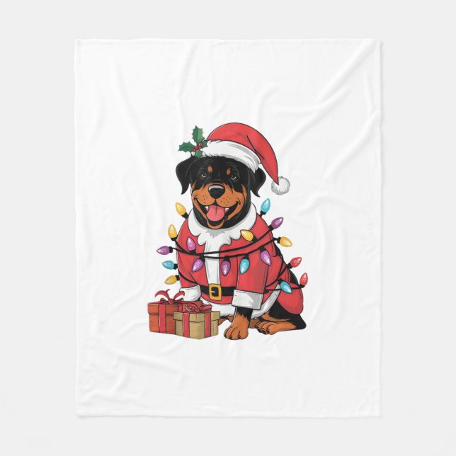 Cobertor De Velo Papais noeis de Iluminação Xmas Rottweiler Cão de  (Frente)
