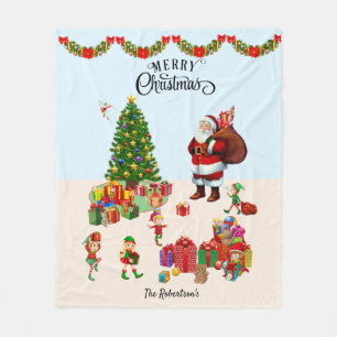 Cobertor De Velo Papais noeis e Elfos de Natal com presentes
