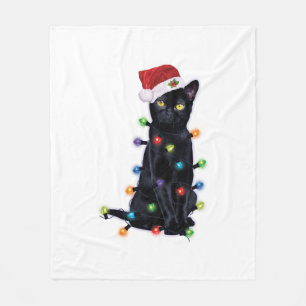 Cobertor De Velo Papais noeis pretos Gato com luzes de natal