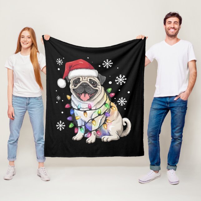Cobertor De Velo Papais noeis Pug Christmas Lights Xmas Dog Lover (In Situ)
