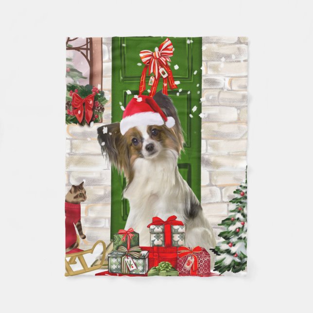Cobertor De Velo Papillon Dog Christmas (Frente)