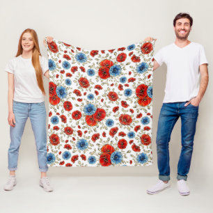 Cobertor De Velo Papoulas de Lembrança Elegantes Azuis, Vermelhas e