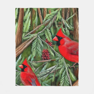 Cobertor De Velo Par de Cardeais Vermelhos Selvagens Majestosos