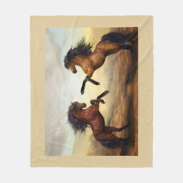 Cobertor De Velo par de cavalos selvagens (Frente)