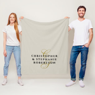 Cobertor De Velo Par Monograma Minimalista Areia Bege Dourado Preto