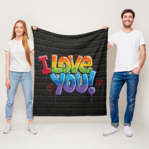 Cobertor De Velo Parede de Tijolo Preto com Grafite “Eu Te Amo!”