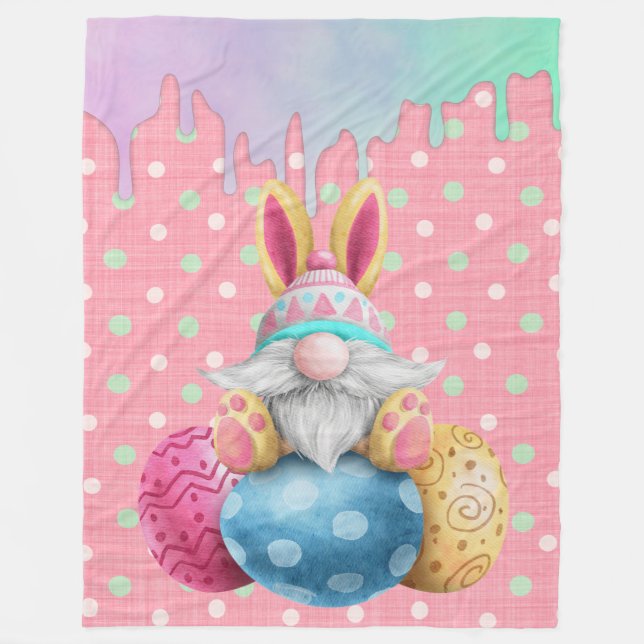 Cobertor De Velo Páscoa Gnomo Ovos Polkadot Colagem (Frente)