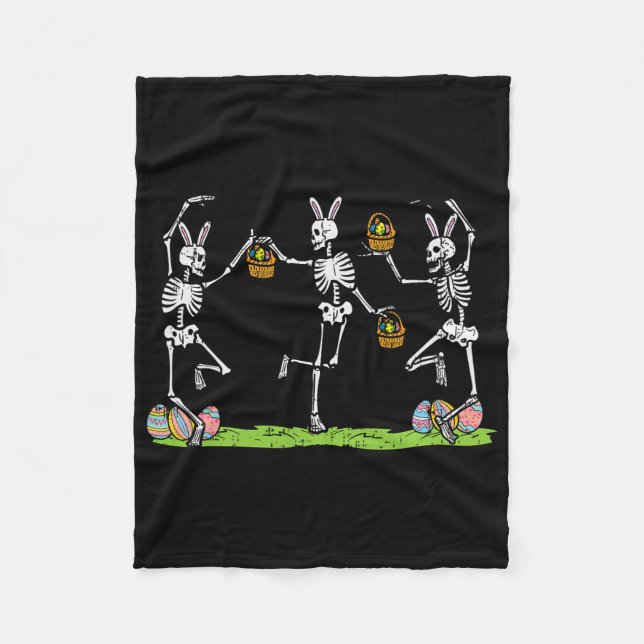Cobertor De Velo Páscoa Skeletons Dançando Ossos Coelhinhos Engraça (Frente)