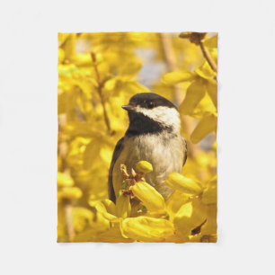 Cobertor De Velo Pássaro do Chickadee na cobertura amarela do velo