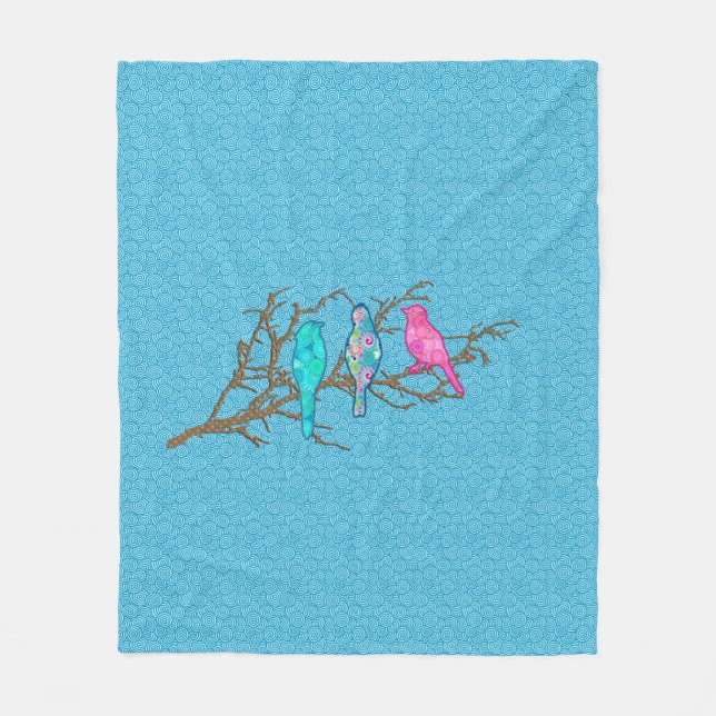 Cobertor De Velo Pássaros Applique em uma ramificação, Sky Blue Mul (Frente)