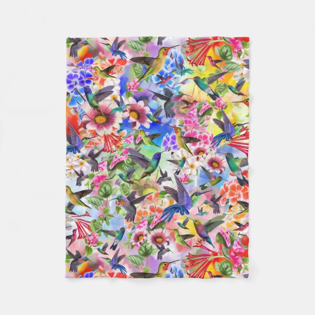 Cobertor De Velo Pássaros Beijos Florais (Frente)