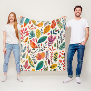 Cobertor De Velo Pássaros Boho Aquarela – Arte Inspirada na Naturez