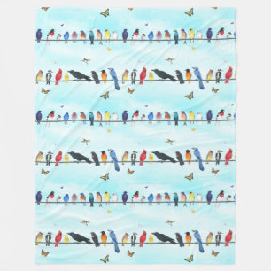 Cobertor De Velo pássaros do quintal numa linha com borboletas