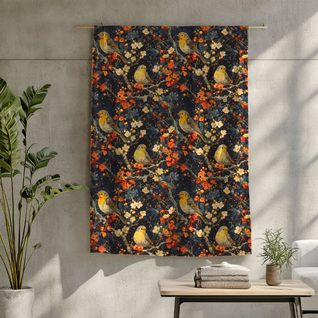 Cobertor De Velo Pássaros e Flores de Cobertura para Noites de Qued (Birds and Flowers Blanket for Cozy Fall Nights)