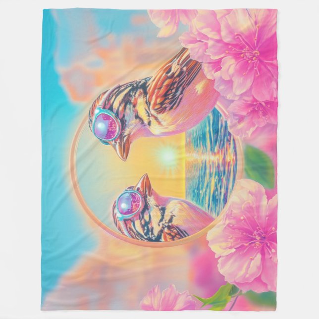 Cobertor De Velo Pássaros legal com óculos Sunset (Frente)