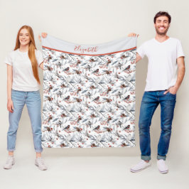 Cobertor De Velo Pássaros Monograma Branco Cinza Prata Galho Vermel
