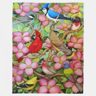 Cobertor De Velo Pássaros selvagens do quintal na cobertura do velo