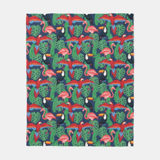 Cobertor De Velo Pássaros tropicais em cores brilhantes (Frente)