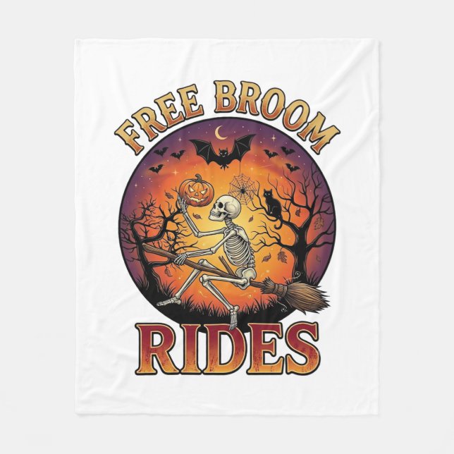 Cobertor De Velo Passeios de Vassoura Grátis Halloween Esqueleto Ab (Frente)