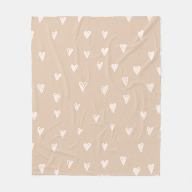 Cobertor De Velo Pastel Beige Doodles Cute Heart Pattern (Frente)