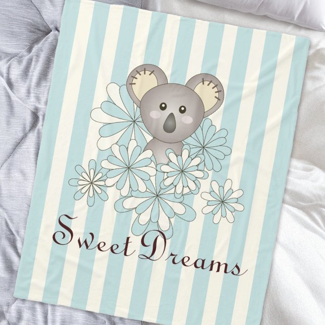 Cobertor De Velo Pastel Blue Stripe Cute Baby Koala Kids (Criador carregado)