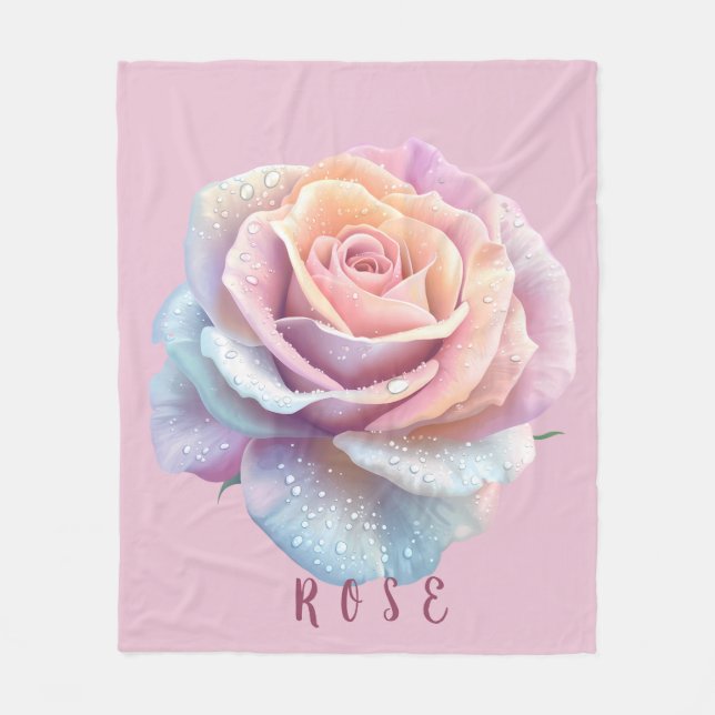 Cobertor De Velo Pastel Iridescent Rose & Dewdrops Romantic (Frente)