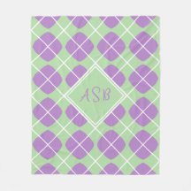 Pastel Mint Purple Argyle Modern Monogram