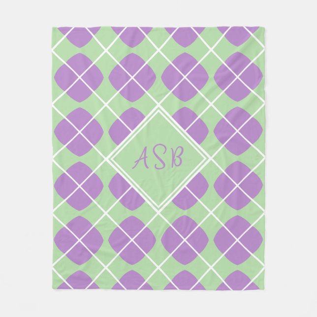 Cobertor De Velo Pastel Mint Purple Argyle Modern Monogram (Frente)