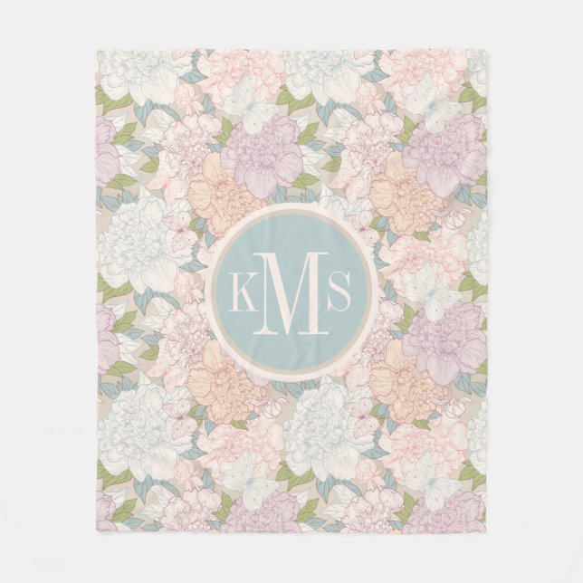 Cobertor De Velo Pastel Peony & Butterfly Fllower Pattern (Frente)