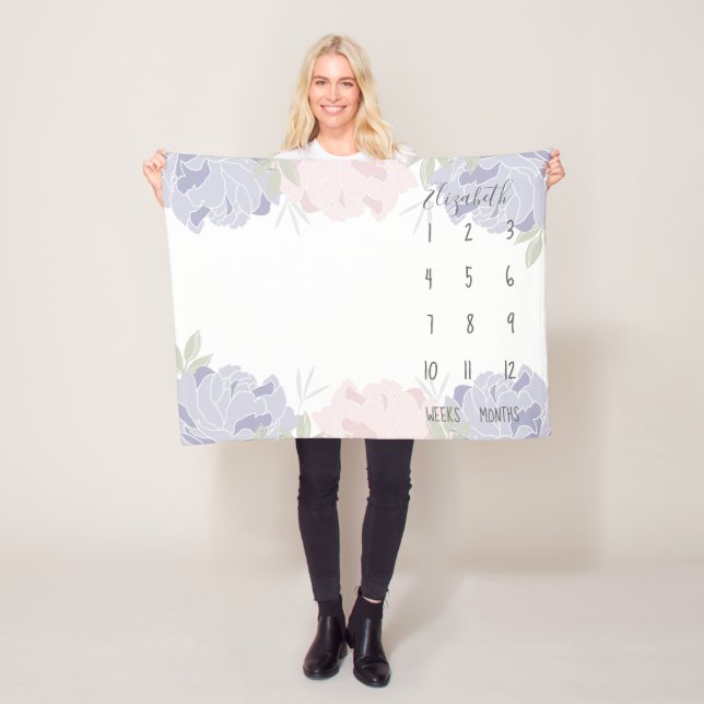Cobertor De Velo Pastel Pink & Purple Peonies Floral Baby Milestone (In Situ)