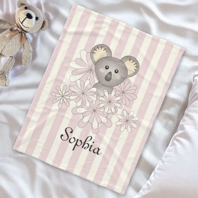 Cobertor De Velo Pastel Pink Stripe Baby Koala Miúdas (Criador carregado)