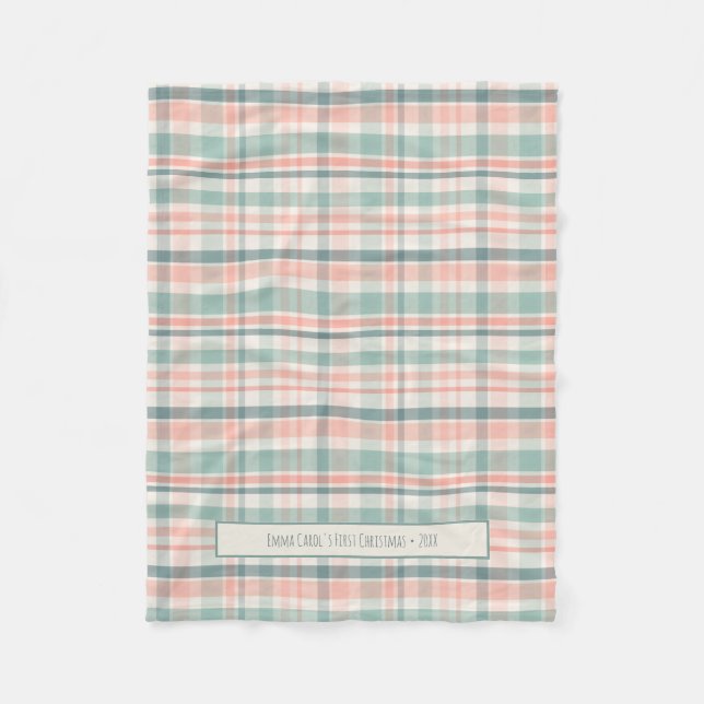 Cobertor De Velo Pastel Plaid Baby's First Christmas (Frente)