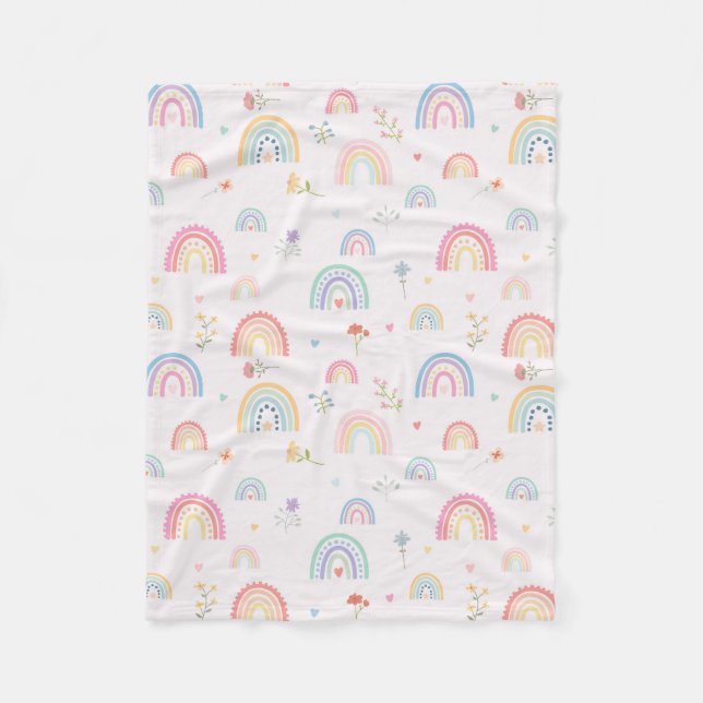 Cobertor De Velo Pastel Rainbows Girly Wildflower & Hearts (Frente)