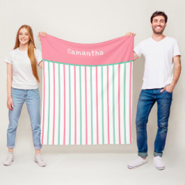 Cobertor De Velo Pastel Salmon Pink Teal Green Strips Nome