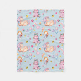 Cobertor De Velo Pastel Storybook Unicorn & Floral Watercolor