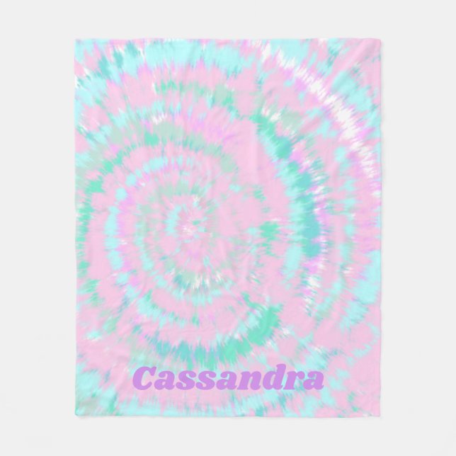 Cobertor De Velo Pastel Tie Dye Pink Pink Aqua Mint Personalizado (Frente)